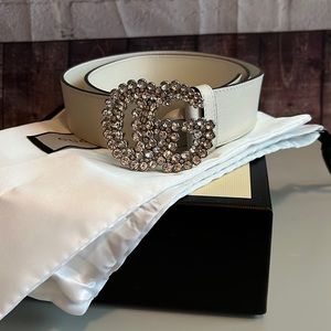Gucci GG Bling Crystal Off White Belt Sz 85